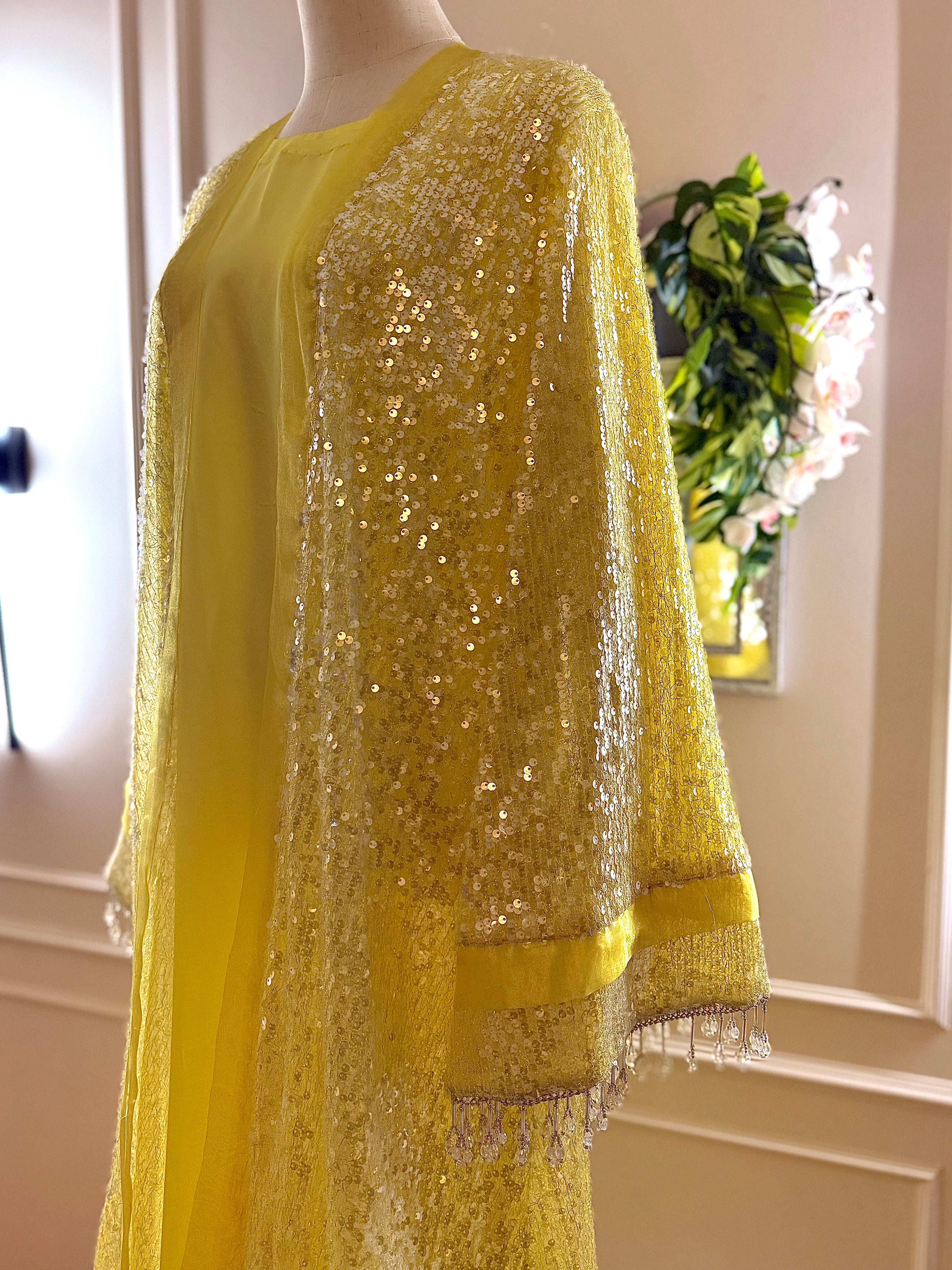 MORNING GLOW - Yellow Luxury Sequin Abaya
