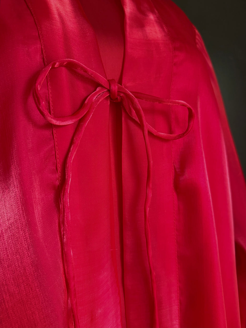 Crimson Petal Abaya | Sheesha Silk with Beaded Lace Sleeves & Silk Lining