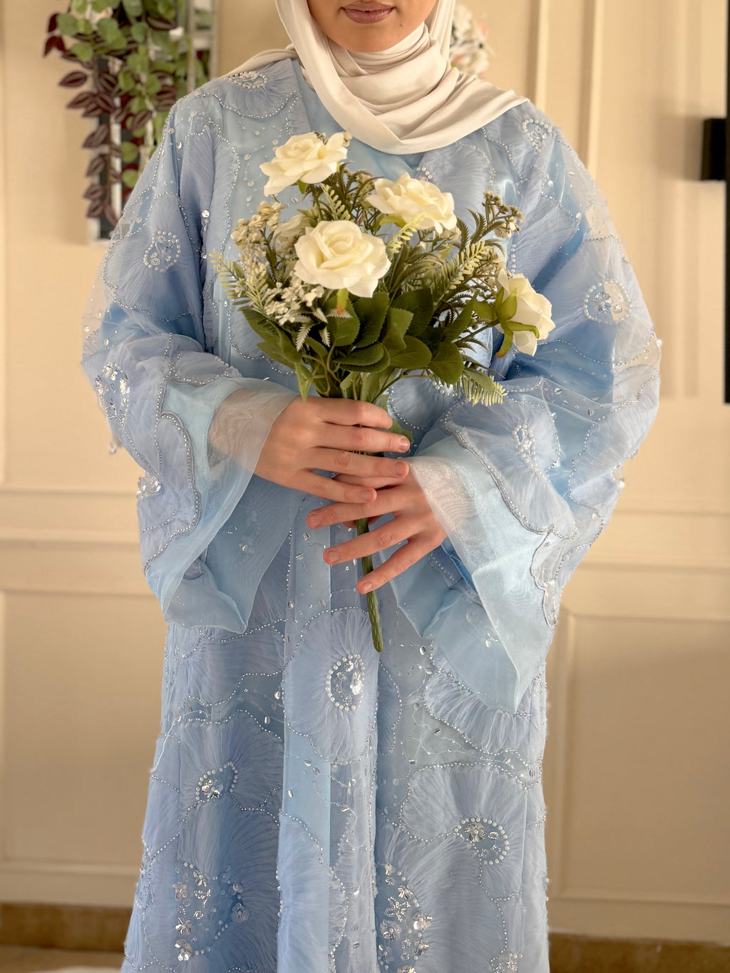 Rêve Floral Abaya – Bleu Céleste