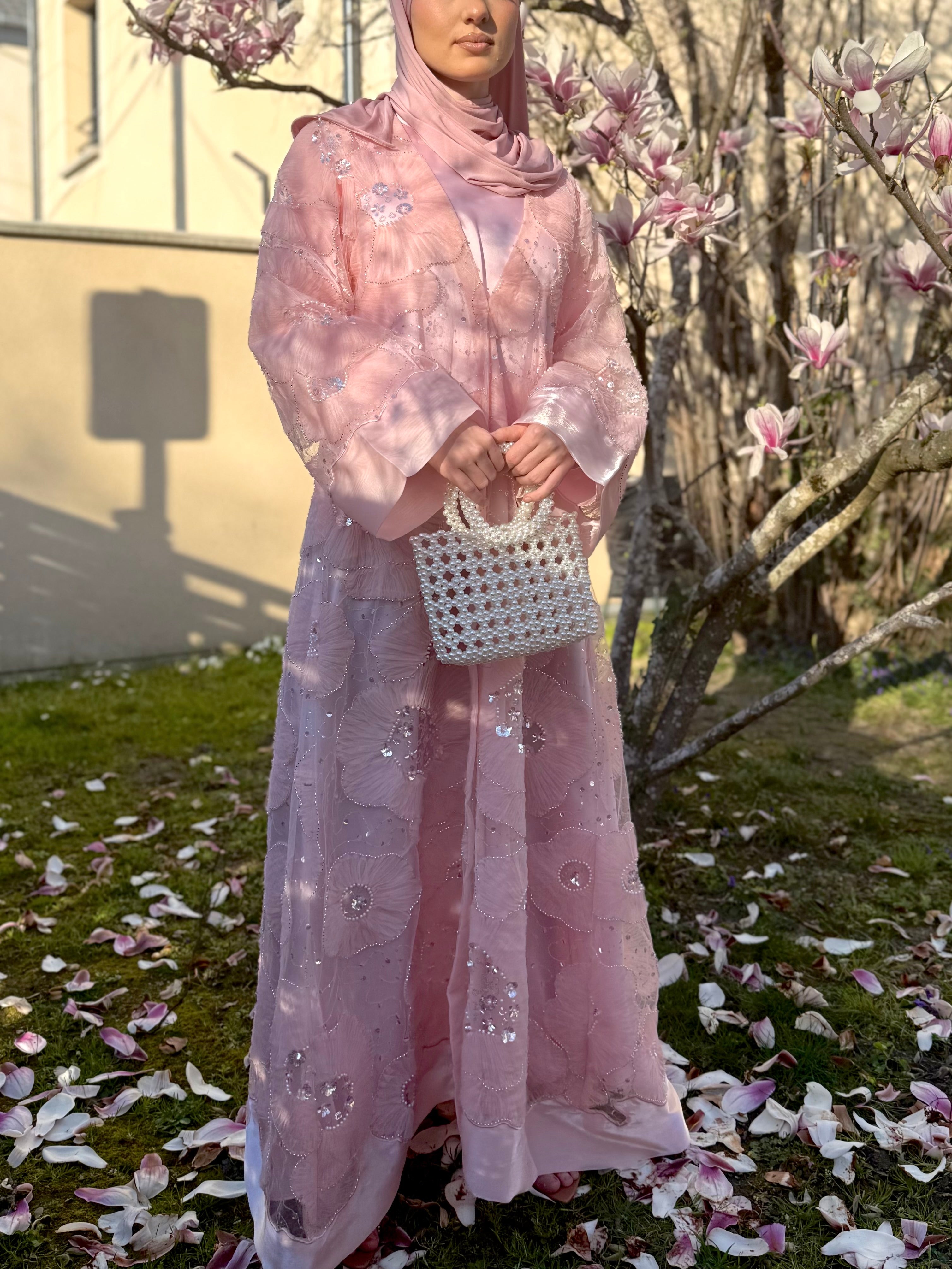 Rêve Floral Abaya – Rose Bloom