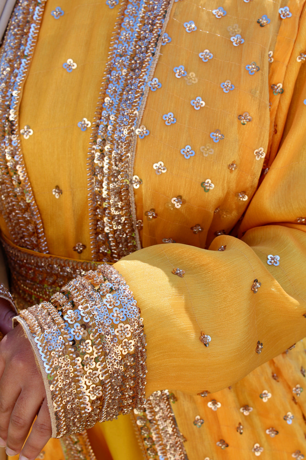 Yellow Topaz Luxury Abaya Set – Pearl Embroidered Sheesha Silk Kaftan | La Parure