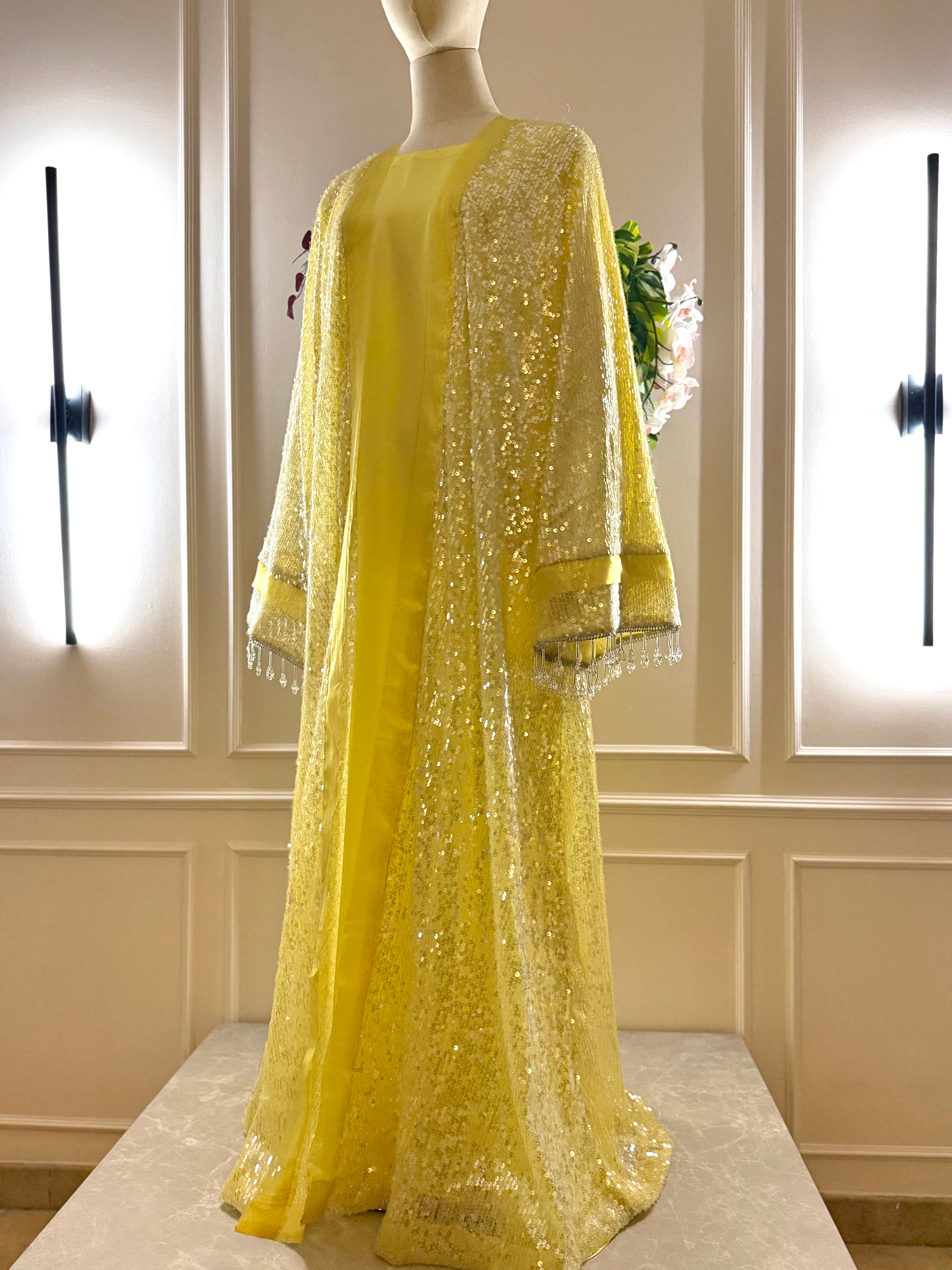 MORNING GLOW - Yellow Luxury Sequin Abaya