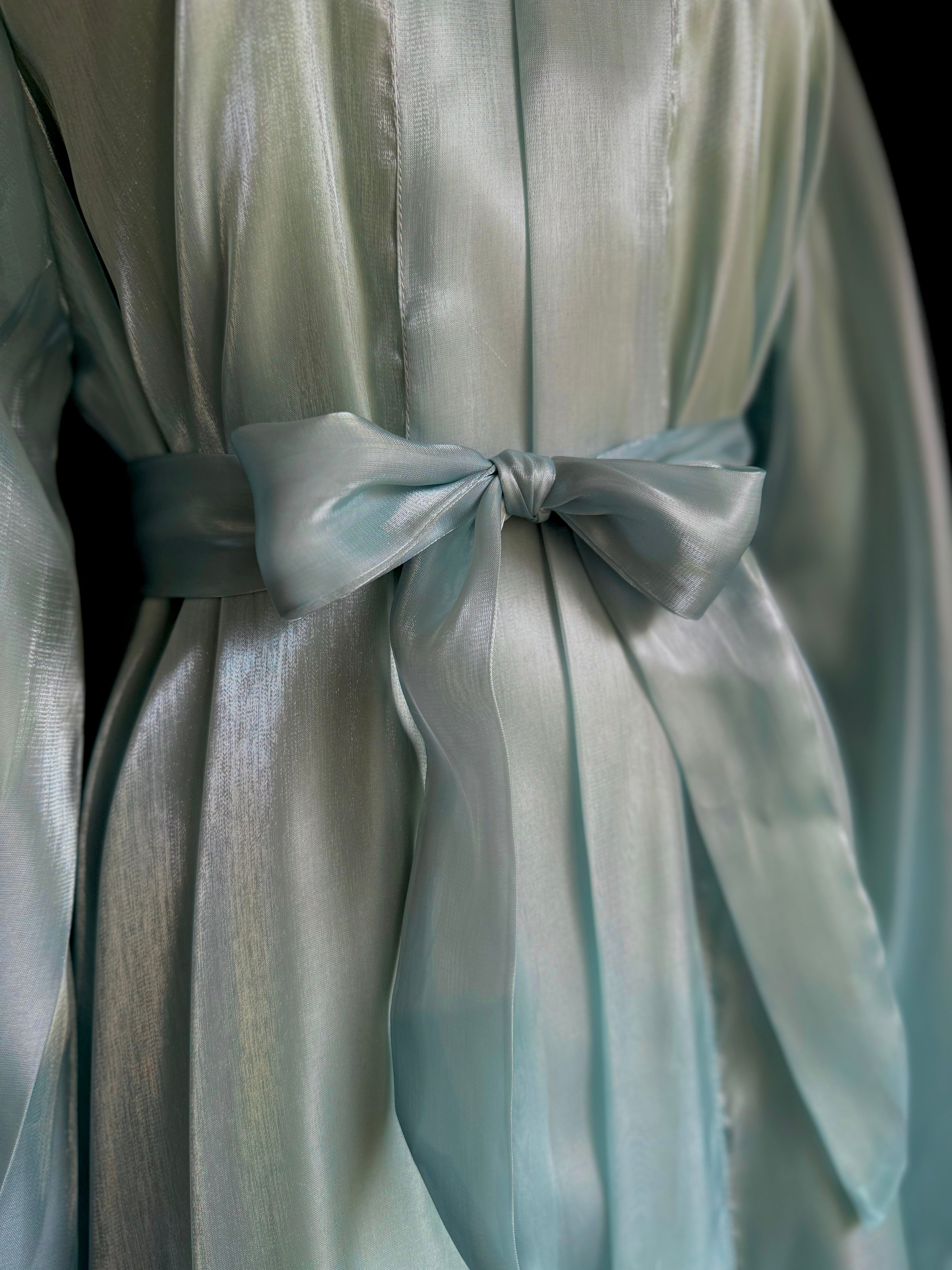 Mint Sea Abaya | Sheesha Silk with Beaded Lace Sleeves & Silk Lining