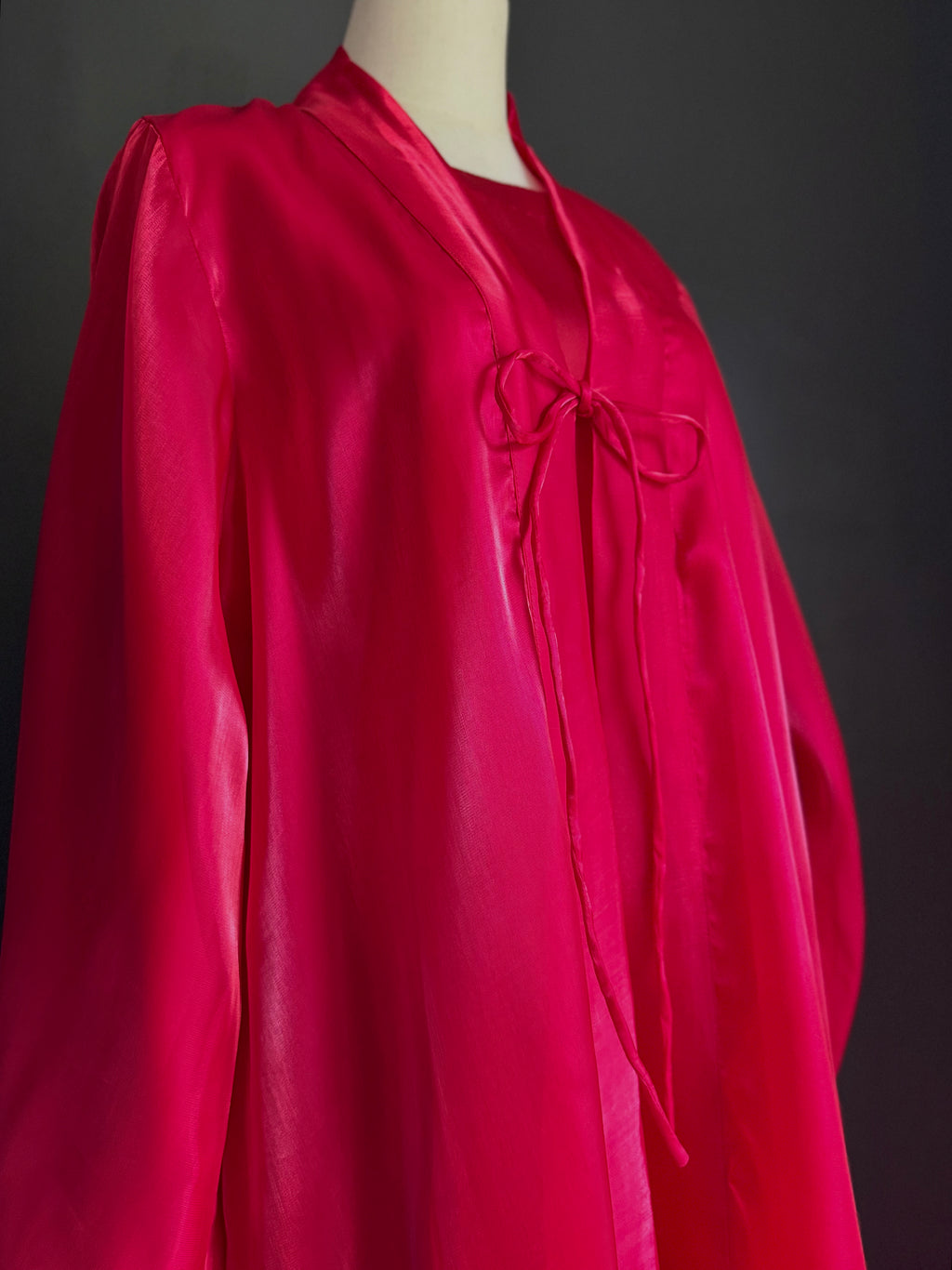 Crimson Petal Abaya | Sheesha Silk with Beaded Lace Sleeves & Silk Lining