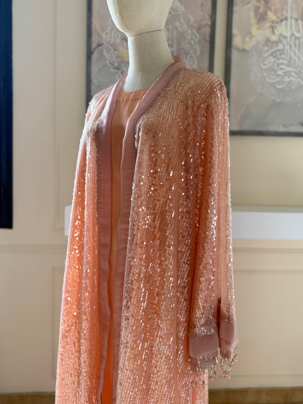 GOLDEN DUSK - Peach Wedding Guest Abaya