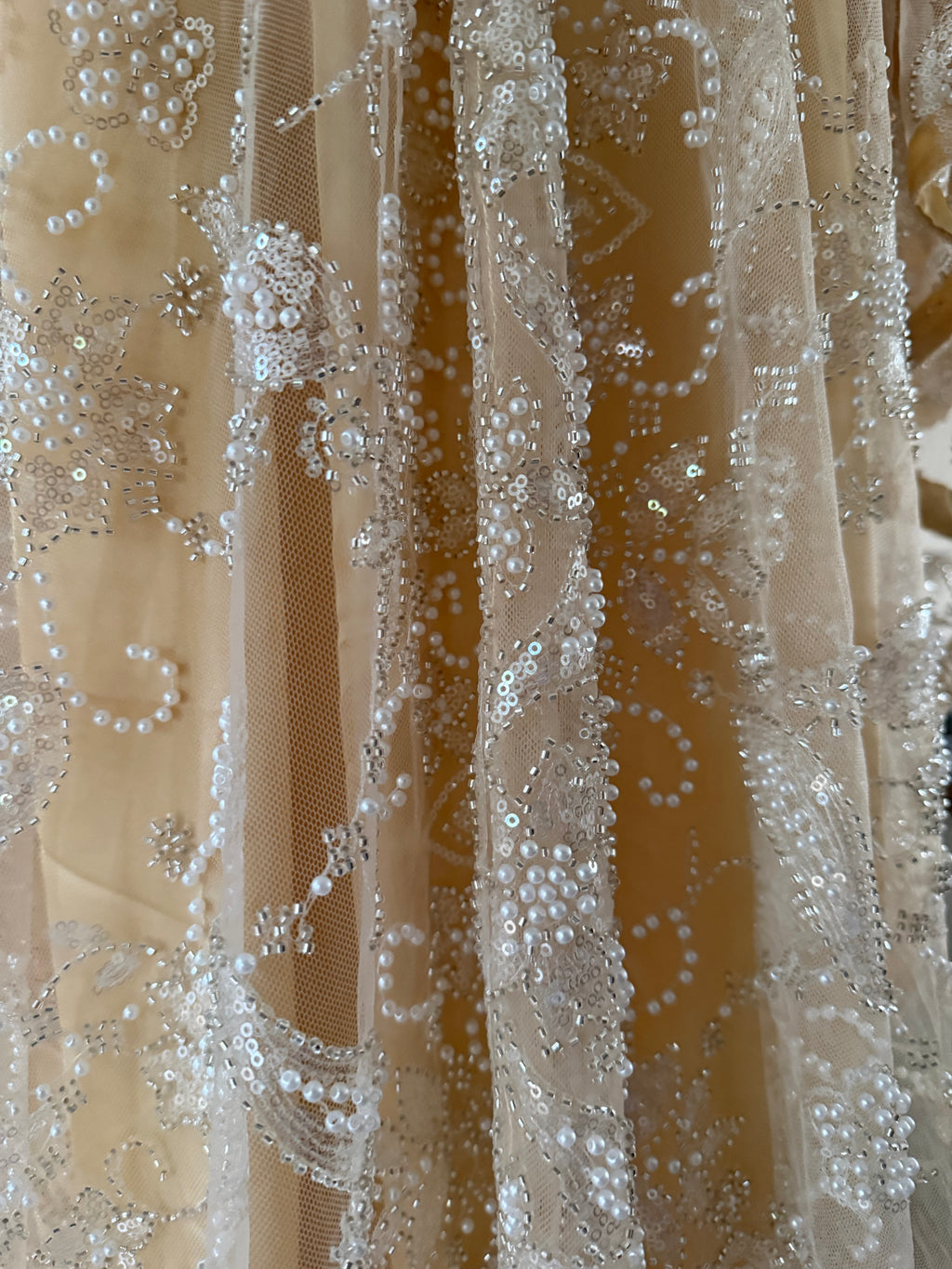 Gold - Wide Butterfly Abaya in Embroidered Tulle with Pearls & Sequins