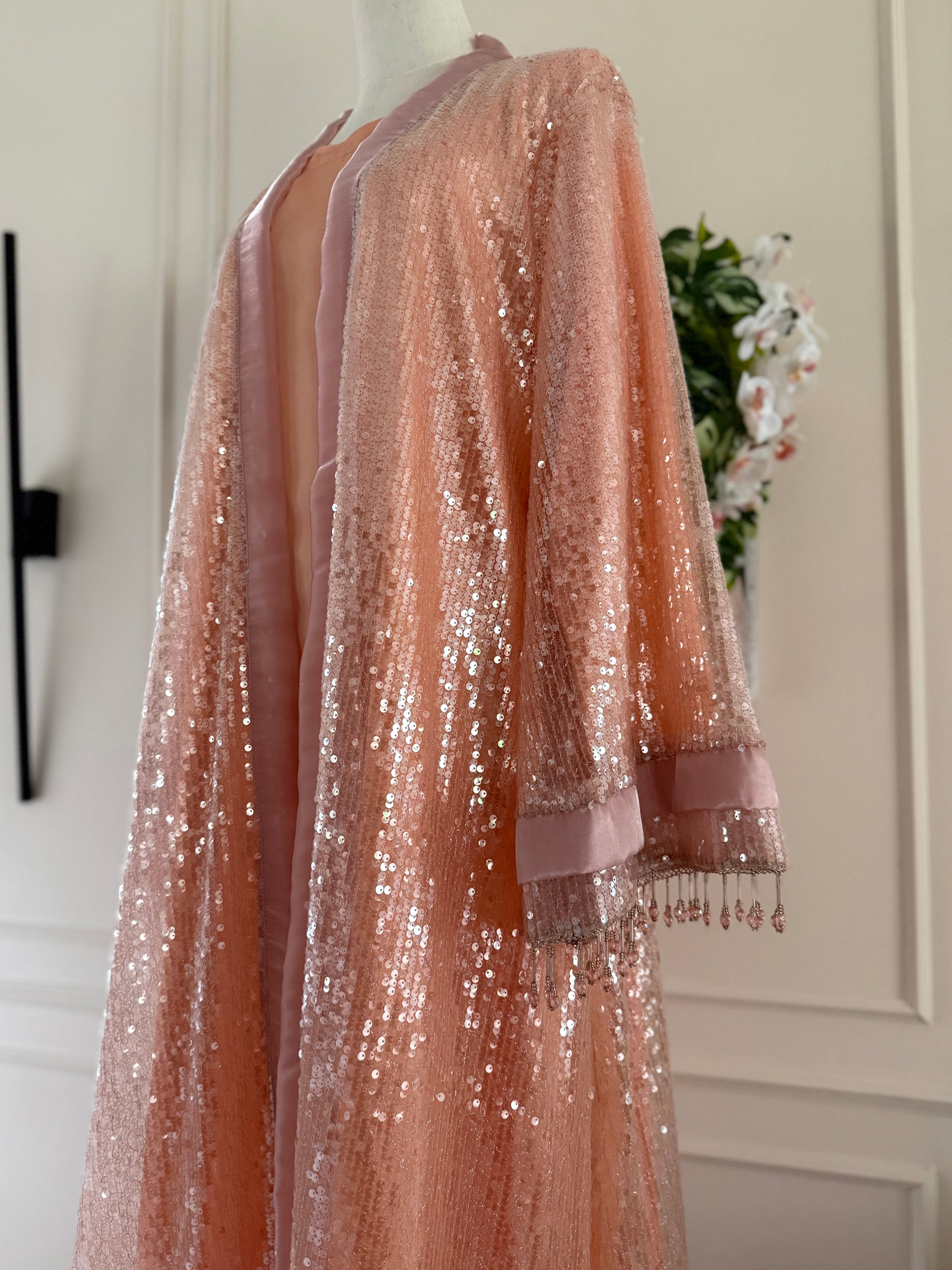 GOLDEN DUSK - Peach Wedding Guest Abaya