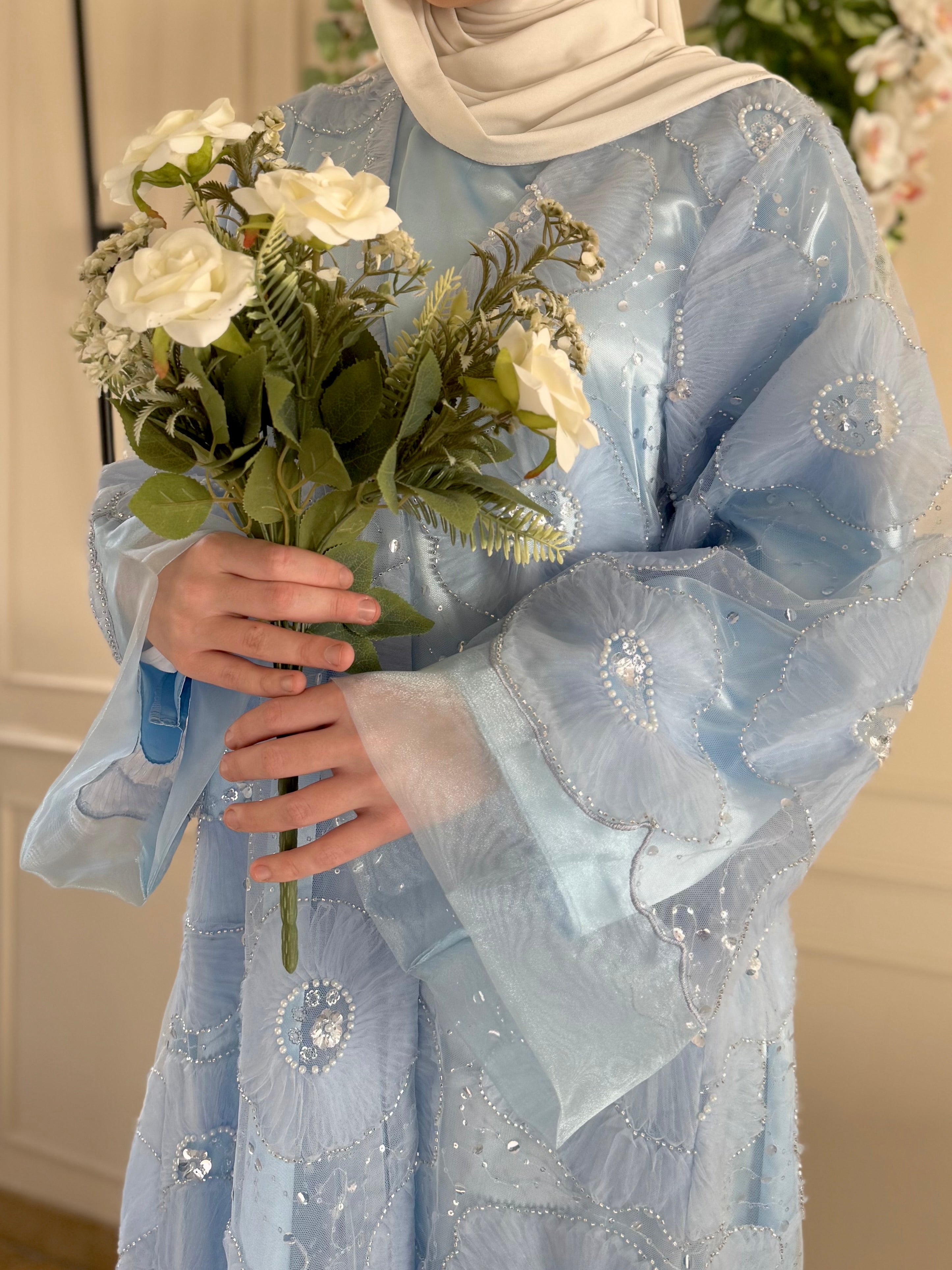 Rêve Floral Abaya – Bleu Céleste