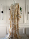 Gold - Wide Butterfly Abaya in Embroidered Tulle with Pearls & Sequins