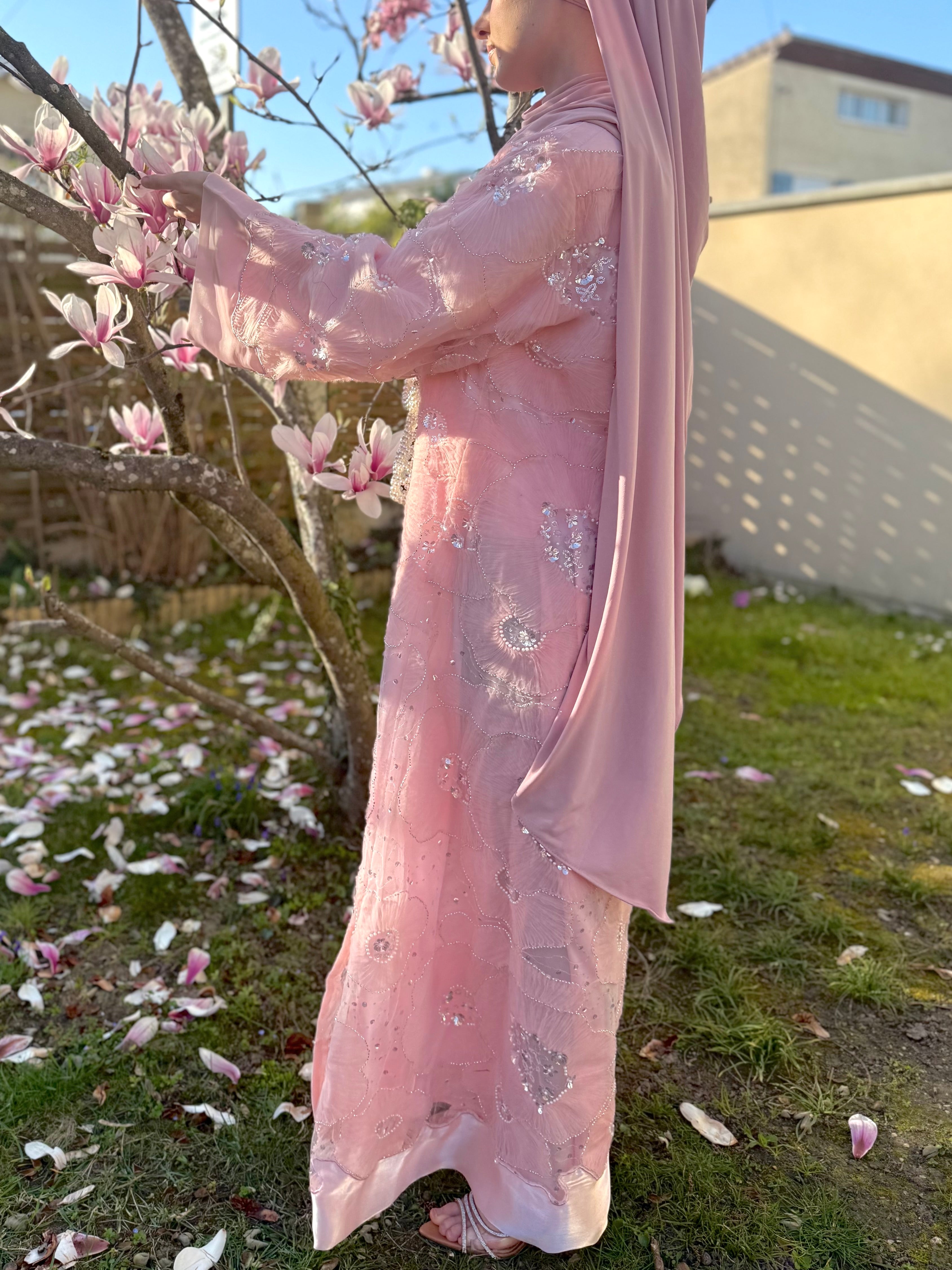 Rêve Floral Abaya – Rose Bloom