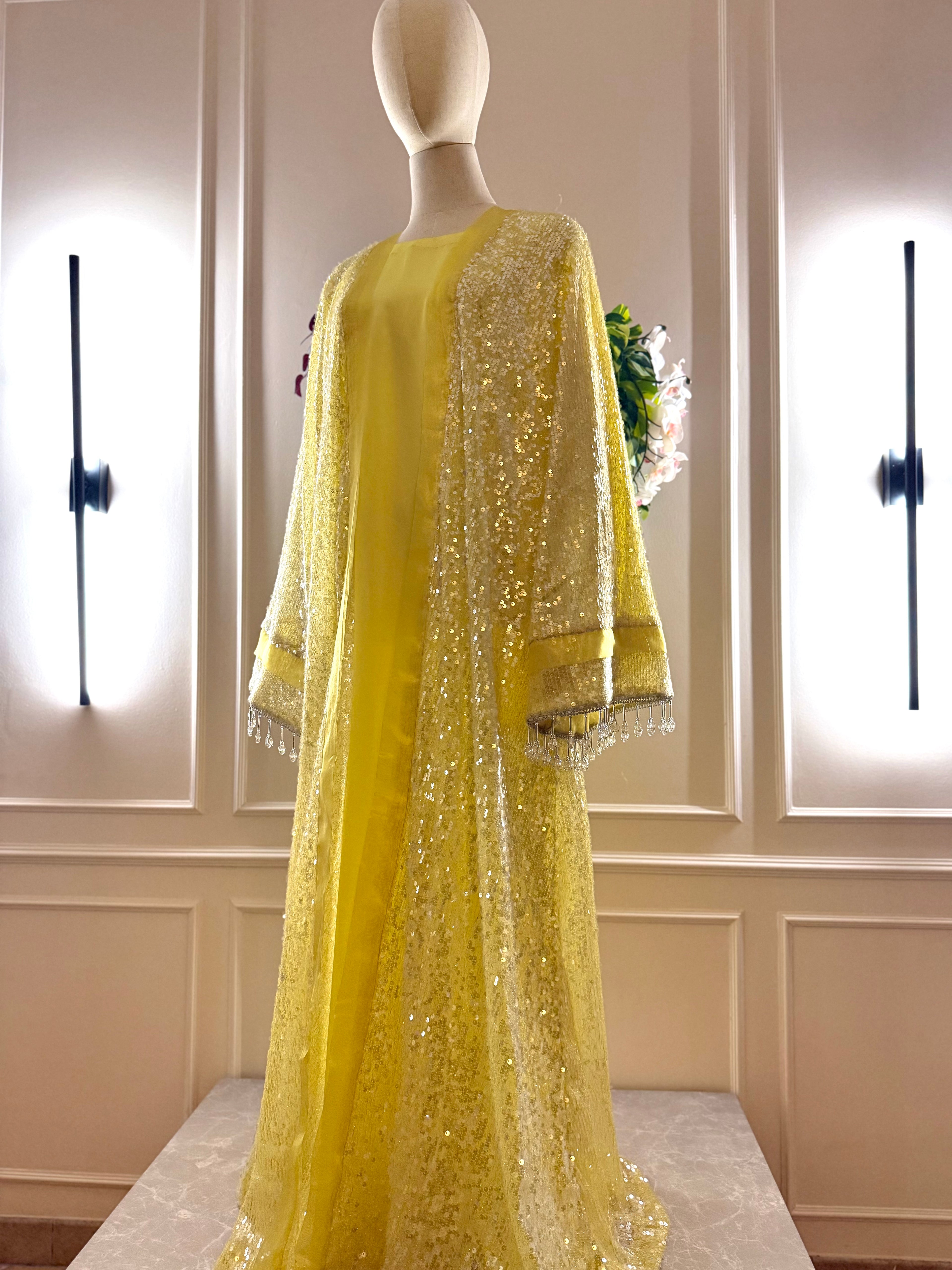 MORNING GLOW - Yellow Luxury Sequin Abaya